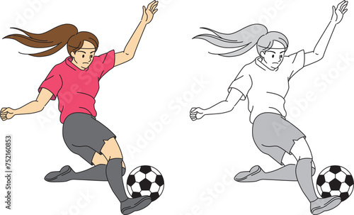 サッカー選手（女性）のイラストセット／Soccer player (female) illustration set