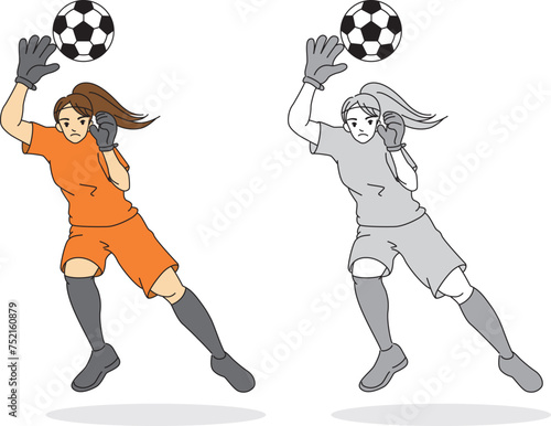 サッカー選手（女性）のイラストセット／Soccer player (female) illustration set