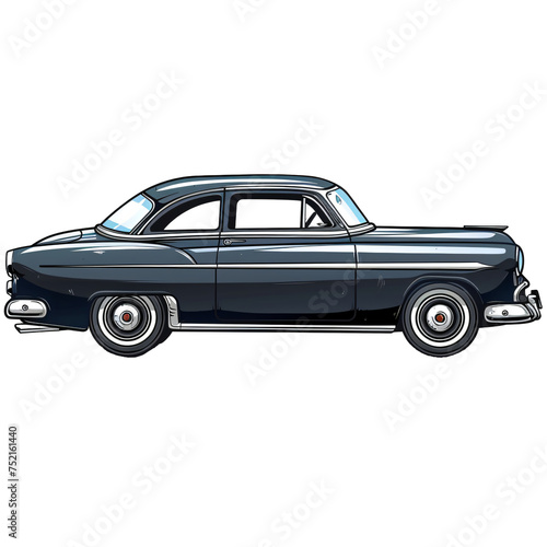 Vintage blue and white coupe. Classic mid-century car illustration isolated on transparent background PNG. Retro American vehicle concept for design and print.