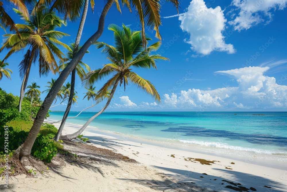 Serene Tropical Beach Paradise With Palm Trees and Clear Waters Serene Tropical Beach Paradise With Palm Trees and Clear Waters