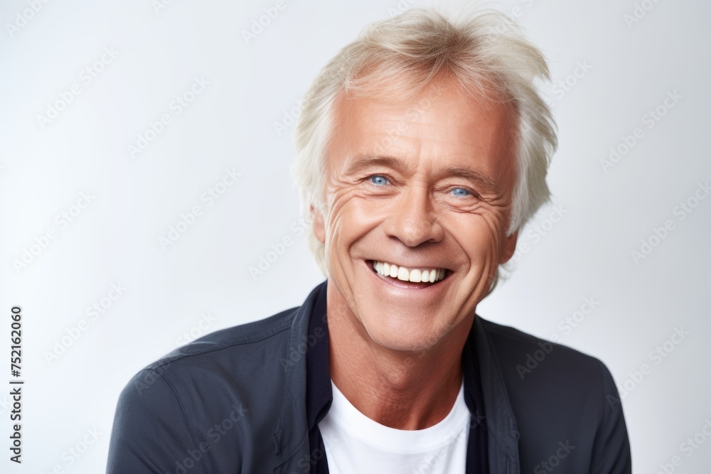 Portrait of a handsome mature man smiling while standing against grey background Portrait of a handsome mature man smiling while standing against grey background