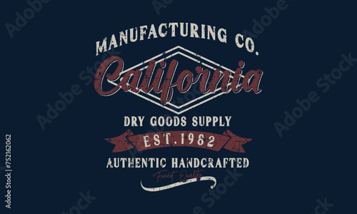Manufacturing Co. Dry Goods Supply typography retro college varsity slogan print with grunge effect for graphic tee t shirt or sweatshirt -