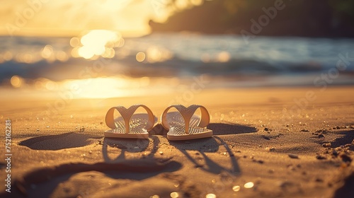 photograph of a pair of sandals on polihale beach sand dune sunlit soft lit backlit bokeh photo