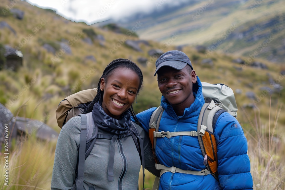 african young couple Hiking/Trekking in the mountains