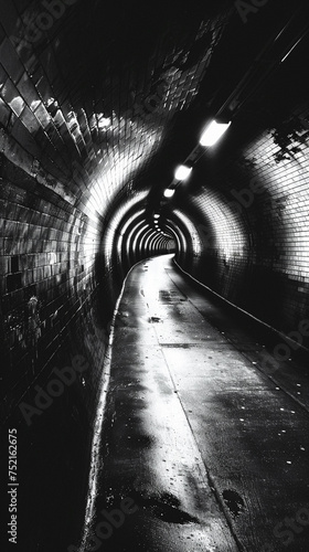 Surreal Black and White Tunnel with Cinematic Motion Blur