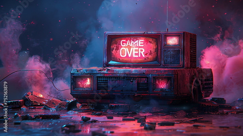 Retro Game Over Screen With Glitch Effect on Old TV