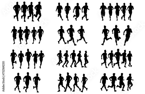 Boys jogging silhouette, Running people silhouette, Run concept.