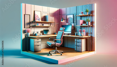 Dynamic 3D Office at 45°: Enhanced Perspective