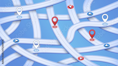 Overlay of isometric roads with leading to specific goal points. Abstract roads, gradient lines intersect in various directions