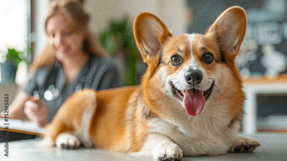 Smiling Pembroke Welsh Corgi During Vet Visit Smiling Pembroke Welsh Corgi During Vet Visit