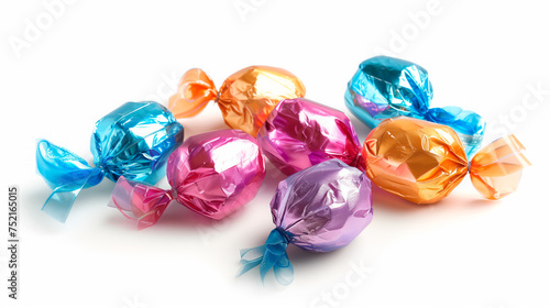 Colorful wrapped candies isolated on white background.