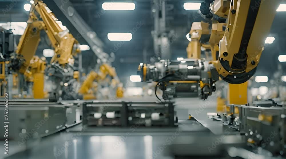 Robotic arm manufacturing Electric vehicle battery at a giga factory Robotic arm manufacturing Electric vehicle battery at a giga factory