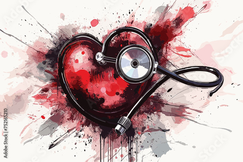 Heart Stethoscope vector art illustration painting. Generative AI