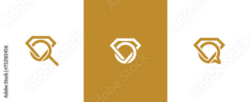 Diamond with Letter O, Magnifying Glass and Chat Bubble Logo Concept icon sign symbol Element Design. Vector illustration template