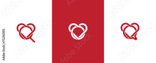 Heart with Letter O, Magnifying Glass and Chat Bubble Logo Concept sign icon symbol Element Design. Vector illustration template