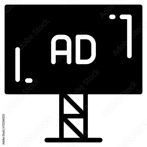 Billboard vector icon. Advertising display road board vector symbol. Unipole signboard banner sign. Street ad poster billboard vector icon photo