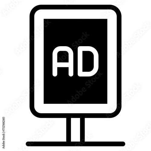 Billboard vector icon. Advertising display road board vector symbol. Unipole signboard banner sign. Street ad poster billboard vector icon photo