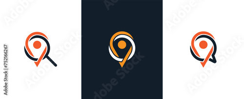 Pin Location with Magnifying Glass and Chat Bubble Logo Concept symbol sign icon Element Design. Vector illustration template
