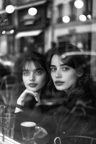 Elegant Black and White Portrait of Two Young Women