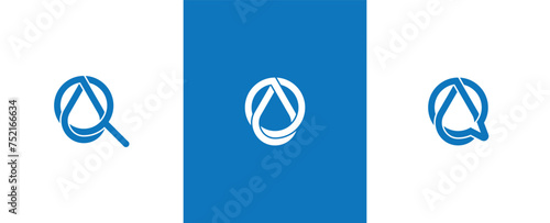 Water Drop with Chat Bubble and Magnifying Glass Logo Concept symbol sign icon Element Design. Vector illustration template