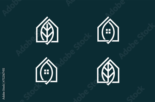 Green House or Home with Leaf Logo Concept sign icon symbol Design Element. Vector illustration logo template