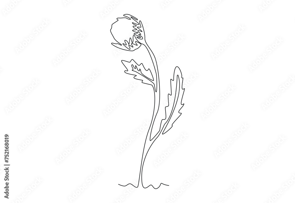 One continuous line drawing of wild hay flowers. Botanical Tree Flower Vector illustration, nursing, field bouquet, package design