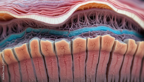 Close-up of the structure and composition of the different layers of skin and organic surface tissue photo