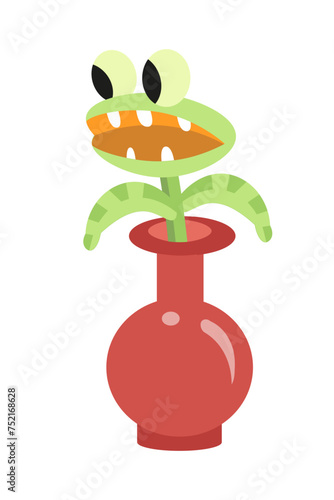 Cute magic object plant on white background. Halloween and wizard school. Cartoon item for design. Vector illustration.