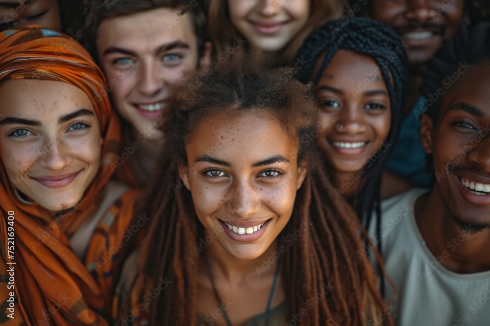 Obraz premium A diverse group of young adults smiling for the camera in front of a crowd of people