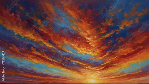 A vibrant and dynamic sunset sky, painted with a kaleidoscope of colors that dance across the horizon.