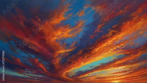 A vibrant and dynamic sunset sky, painted with a kaleidoscope of colors that dance across the horizon.