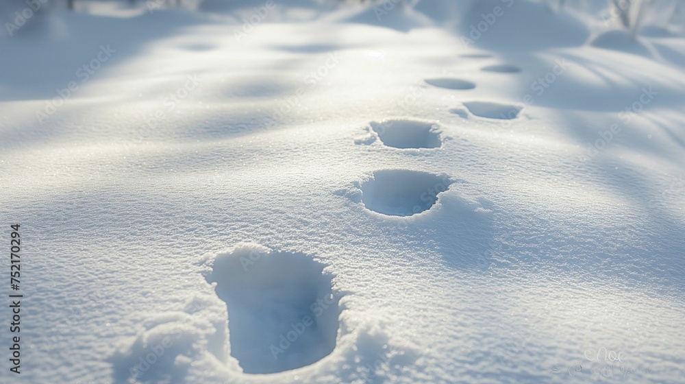 Image of fresh footprints in the snow. Image of fresh footprints in the snow.