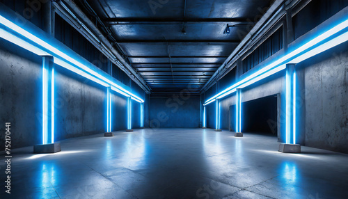 Luminous neon warehouse with concrete grunge design