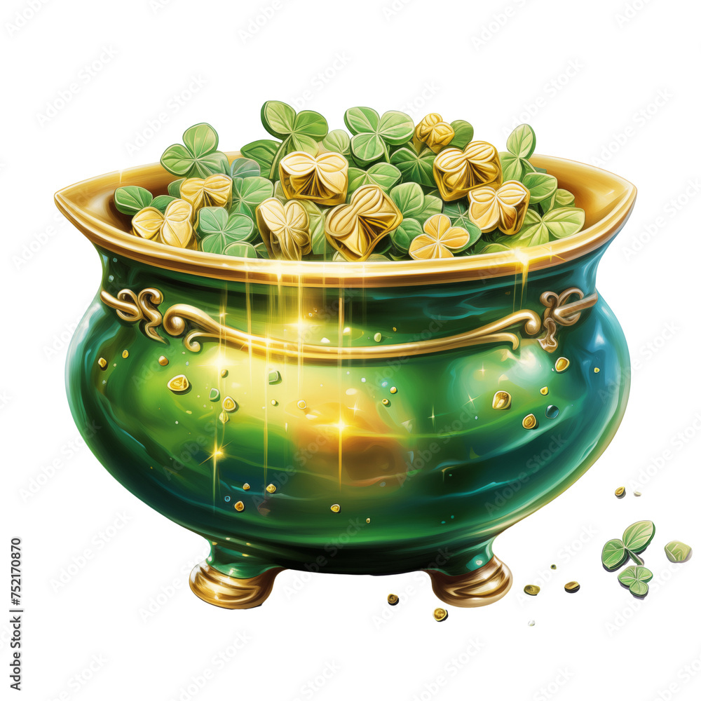 Fototapeta premium pot of gold St. Patrick's Day on the transparent background