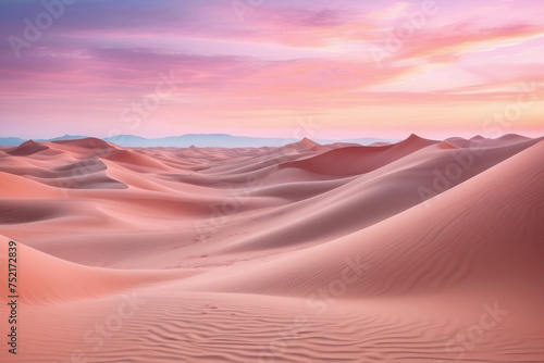 Fantastic landscape  pink sand dunes against a pink sky. Desert  alien landscape  pastel colors.