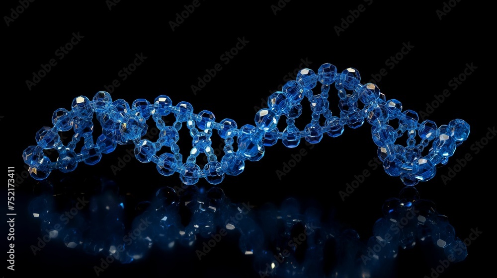 Image of molecular biology, blue DNA strand model.