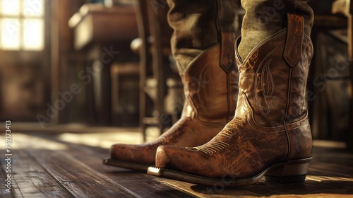 Image of man wearing cowboy boots. photo