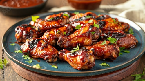 Image of plate with succulent chicken wings.