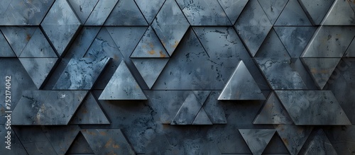 Abstract 3D Wall of Triangles in Dark Silver and Indigo, To provide a modern, artistic, and unique background for interior design, office decor, or photo