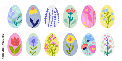 Canvas Print Easter eggs decorated flowers, vector set