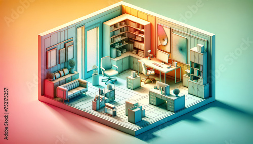Harmonious Pastel Office Network: Central and Peripheral Rooms