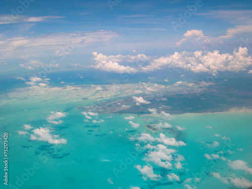 Aerial view of Exuma and Little Exuma Island, Bahamas.