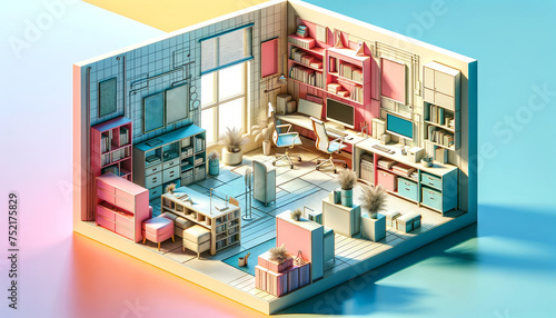 Unified Pastel Office Space: 3D Integration