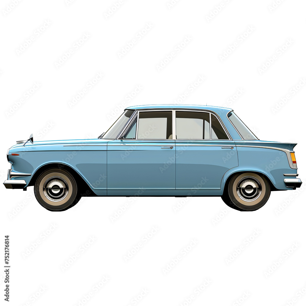 Antique pale blue sedan car illustration isolated on transparent background PNG. Retro family car concept ideal for classic car shows, collector's prints, and automotive history art.