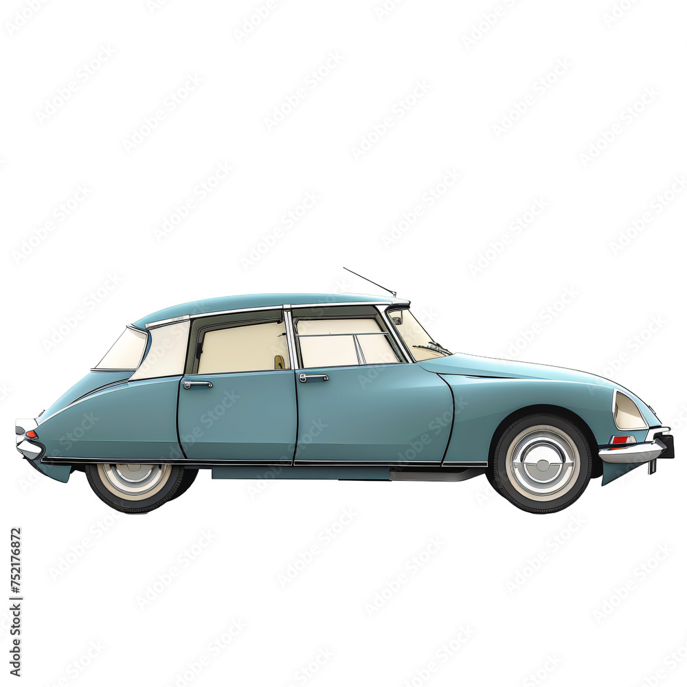 Vintage light blue station wagon car illustration isolated transparent background PNG. Classic family vehicle design for nostalgic artwork and collection.
