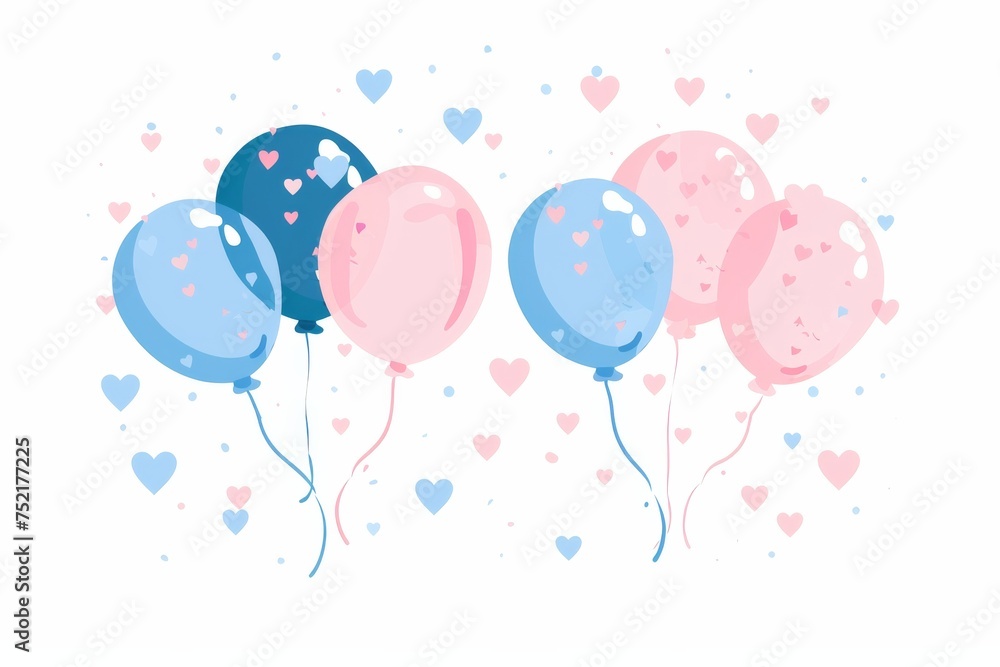 Two bunch of vibrant balloons, including pink and blue ones, soaring through the sky for a gender reveal party or celebration Two bunch of vibrant balloons, including pink and blue ones, soaring through the sky for a gender reveal party or celebration