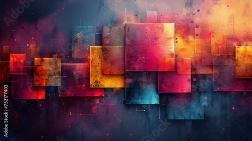 Colorful Abstract Painting of Squares and Rectangles