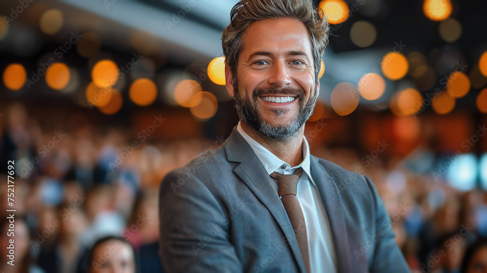 Man in Suit and Tie Addressing Crowd