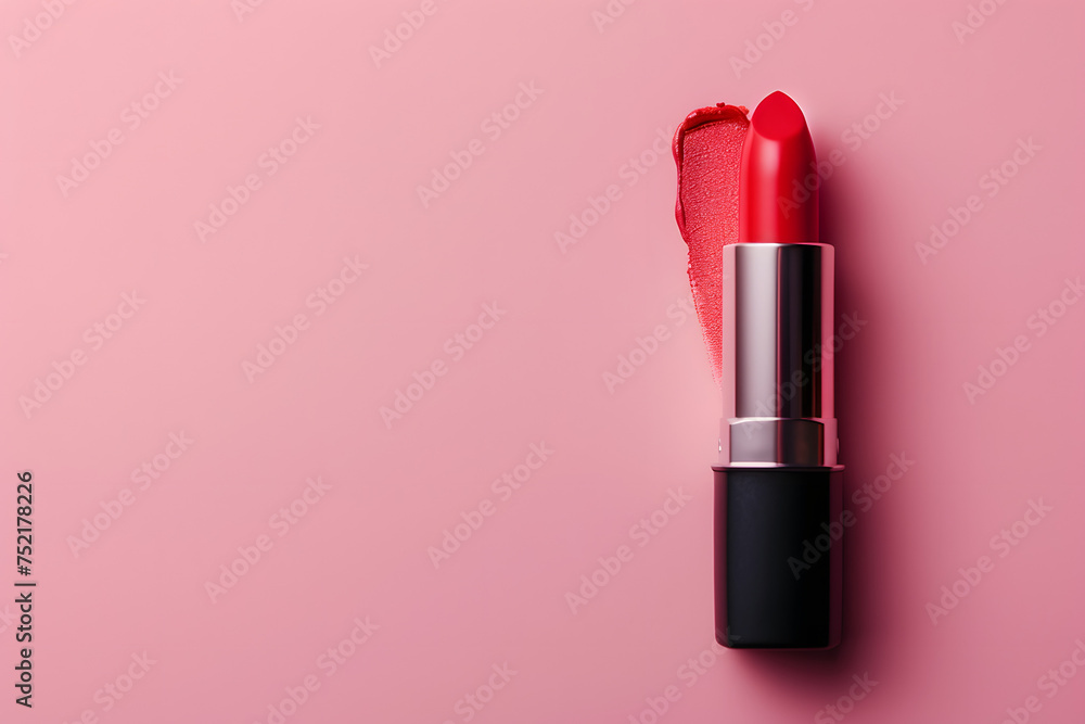 red lipstick on on pink background with copy space red lipstick on on pink background with copy space