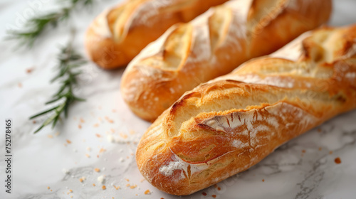 Baguette on white background